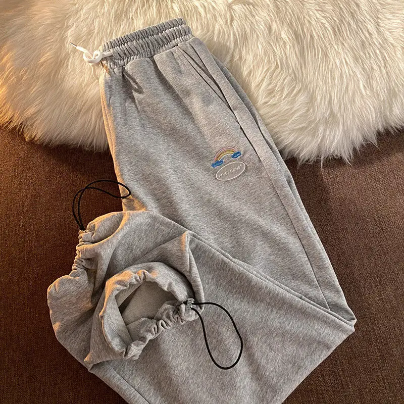 

KUSAHIKI 2021 Spring Harem Pants Korean Rainbow Women Long Trousers Causal Lace Up Stretch High Waist Sweat Pants Mujer 6F744