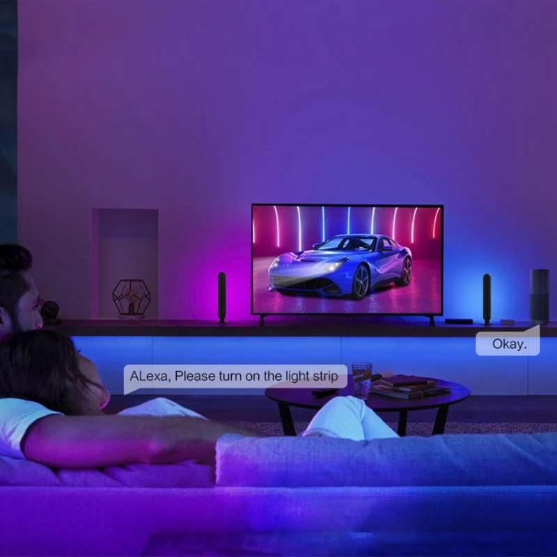 

KX4A RGB Room Lamp LED Dimmable WiFi Smart LED Gaming Lights Bluetooth-compatible for Décor Halloween Christmas Durable