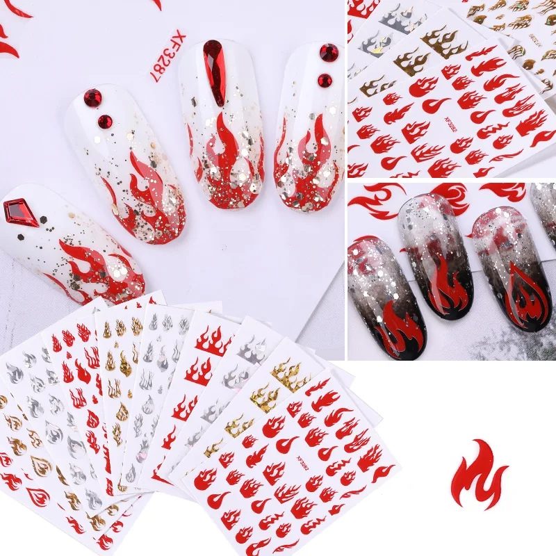 1 шт. пламени ногтей наклейки Nail Art голографические золотые серебряные