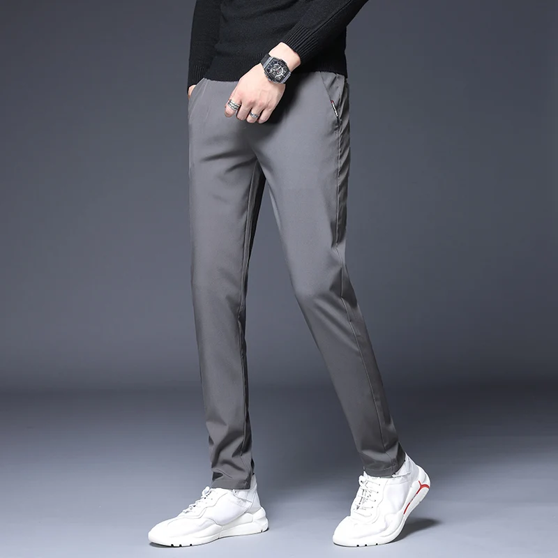 

Men Casual Skinny Casual Pants Simple Concise Black Gray Thin Fast Dry Sport Trousers Male Elastic Waist Lightweight Pencil Pant