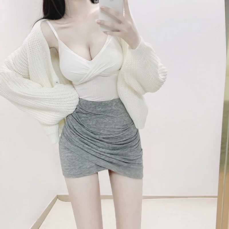 

Женская короткая юбка с перекрестными складками, из хлопка, модель B5V1 в Корейском стиле на весну и осень, 2021