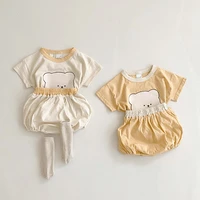 milancel 2021 summer new baby suit cute bear print tees and solid shorts 2pcs korean infant set cotton toddler clothes