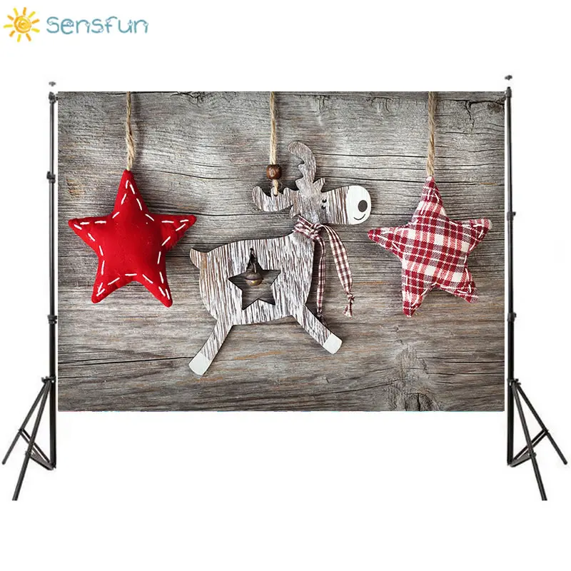 Sensfun Виниловый фон для фотосъемки Рождественский лось красный пентаграмма