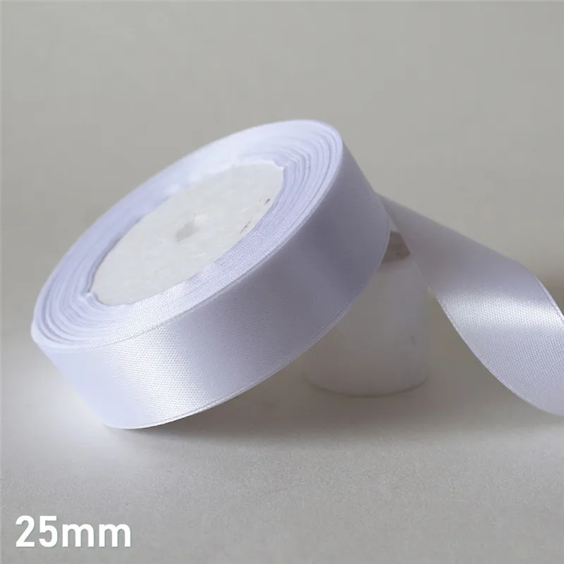 25mm 25 ярдов/6 мм-50 мм белый атласный ленточный материал для поделок для выпускного вечера вечерние украшения Свадебная подарочная коробка упаковка аксессуары D7 - Цвет: 25mm