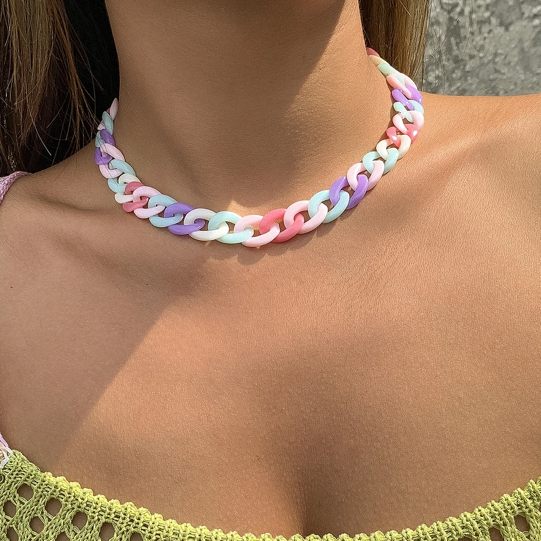 

Ingemark Vintage Acrylic Rsein CCB Chunky Chain Necklace for Women Men Unique Rainbow Choker Goth Christmas Jewelry Accessories