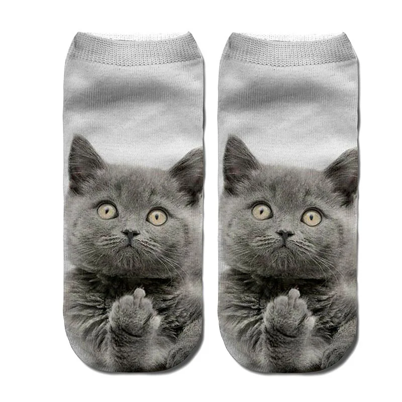 

3D Unisex Printed Short Socks, Nice and Fun Cartoon, Colorful, Creative, Multiple Cat Face, Low Cut Ankle Socks