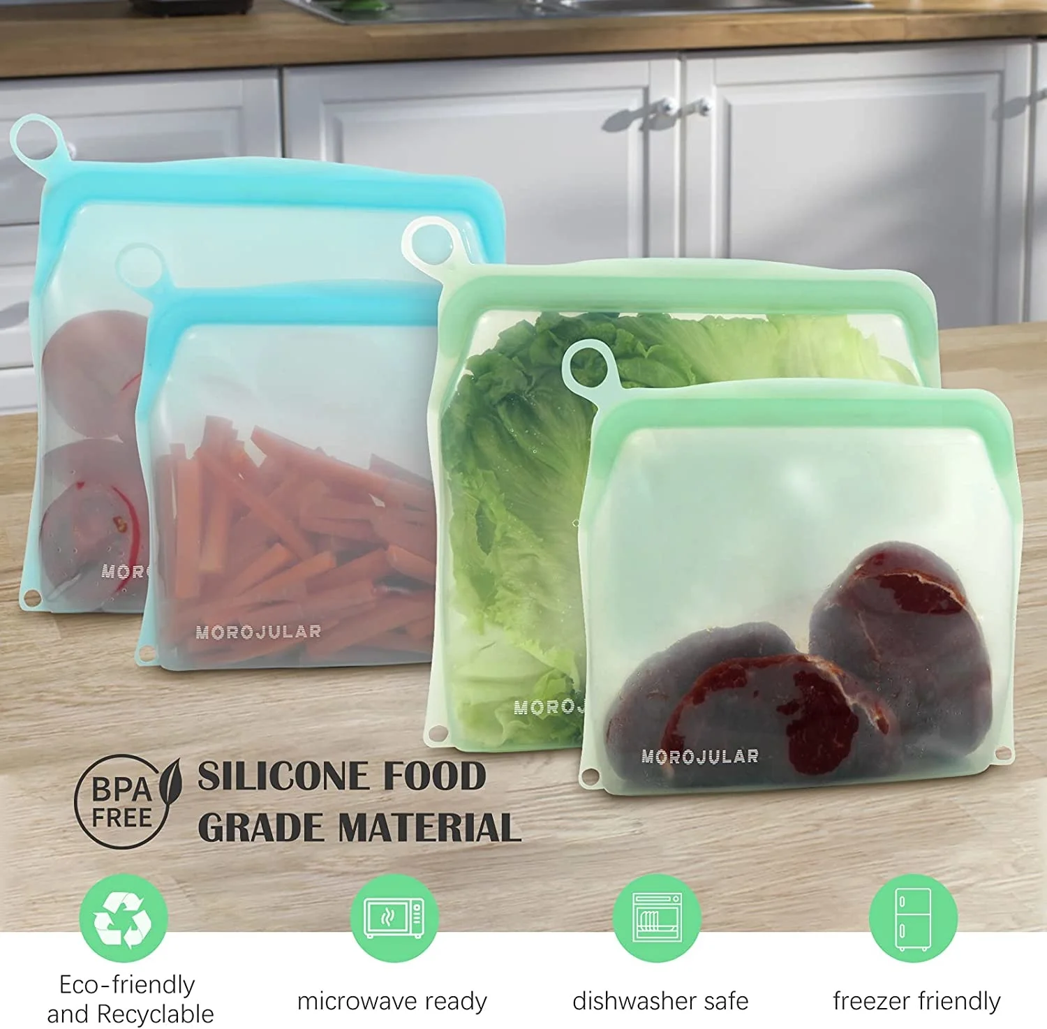 Многоразовые силиконовые пакеты для хранения пищи герметичные посудомоечных