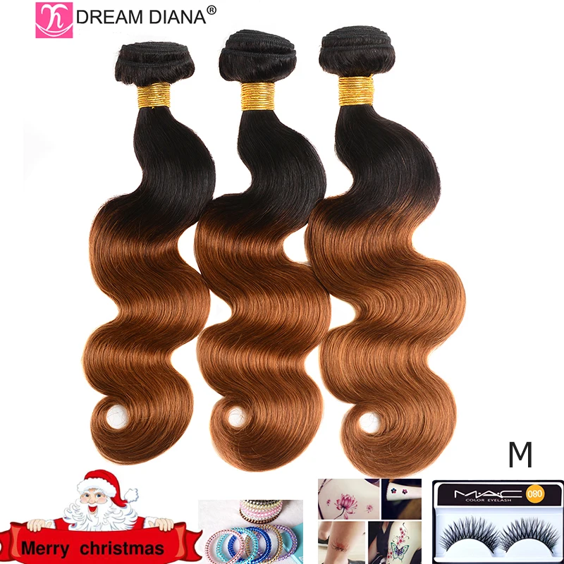 DreamDiana Омбре объемная волна 1"-26" Малазийские Волосы Омбре 3 пряди два тона 1B 30 remy волосы пучок Омбре человеческие волосы м соотношение