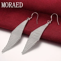 925 sterling silver weave long drop earrings for women wedding party silver pendientes jewelry gift