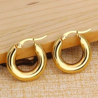 new surgical steel gold tone women chunky hoops earrings gift fashion jewelry stainless wives round smooth thick hoop 20mm25mm
