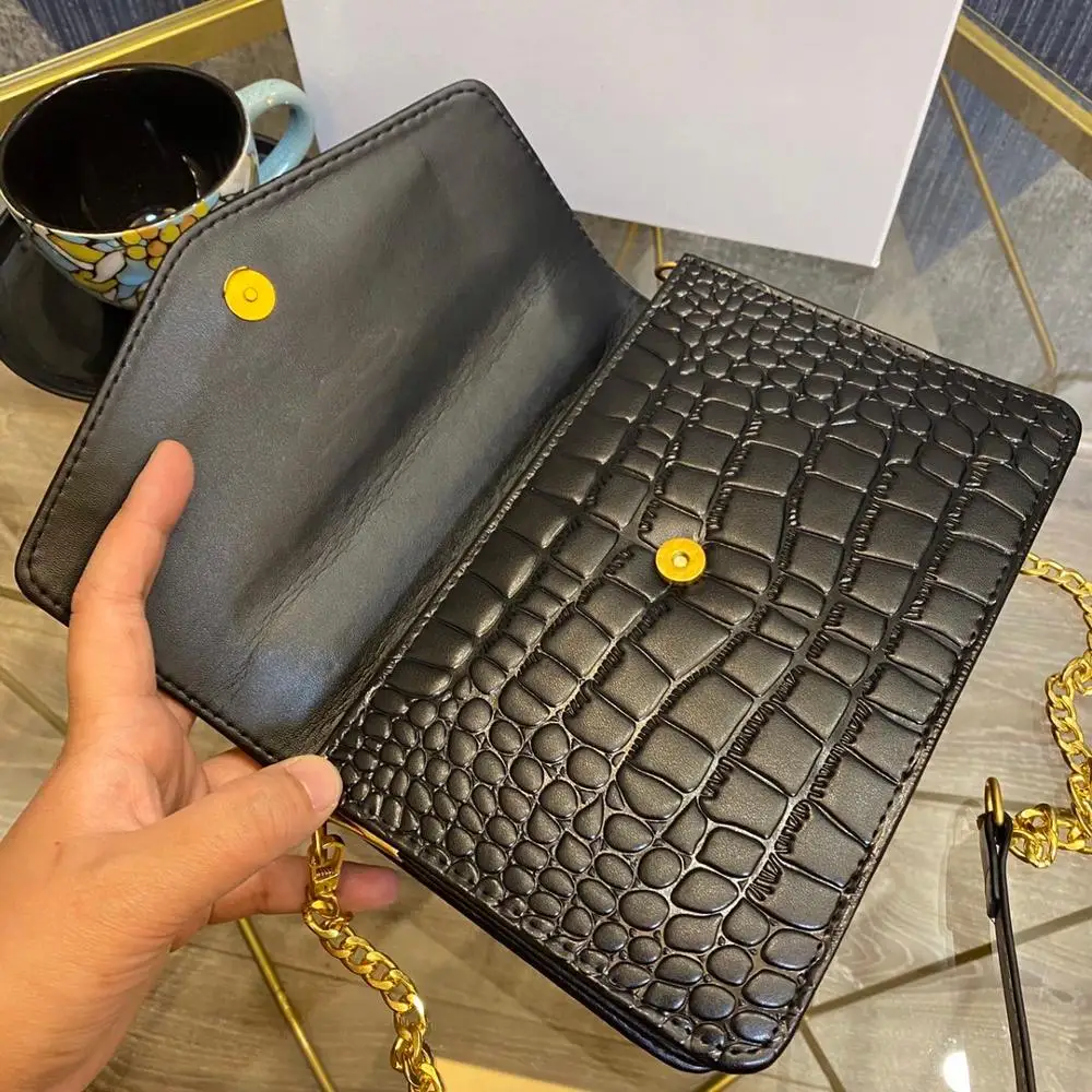 

With Logo Autumn and Winter Bags for Women Genuine Leather Fashion Crocodile Pattern One Shoulder Messenger Small Square Bag