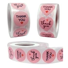 500 шт. круглыхрозовых сердечек, спасибо с красными наклейками на любовь для бизнеса этикетки для печати