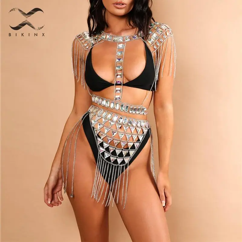 Блестящее бикини 2019 стразы сексуальное кольцо Купальники для женщин Ювелирный