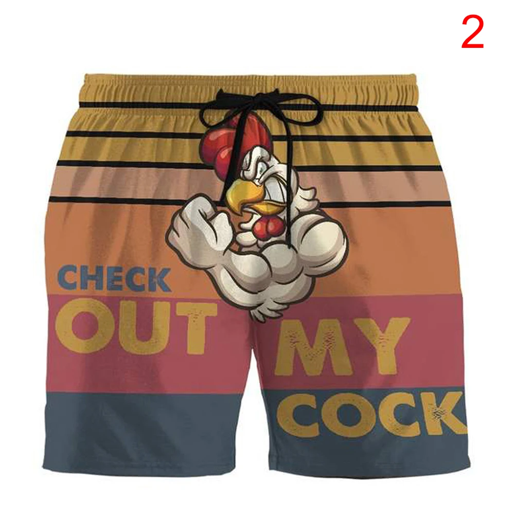 

Men Drawstring Cock Print Quick Dry Beach Swim Trunks Casual Trouser Shorts Pant Summer Swim Shorts TC21
