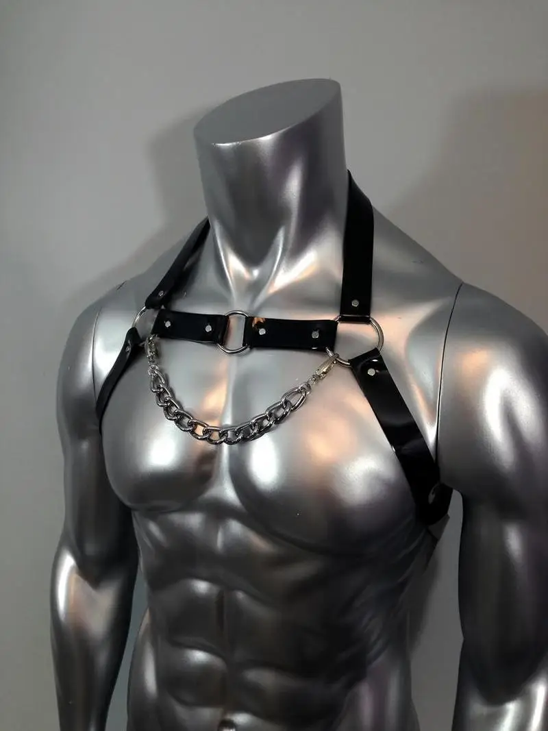 Модная искусственная кожа для мужчик грудь пояс с металлической цепочкой