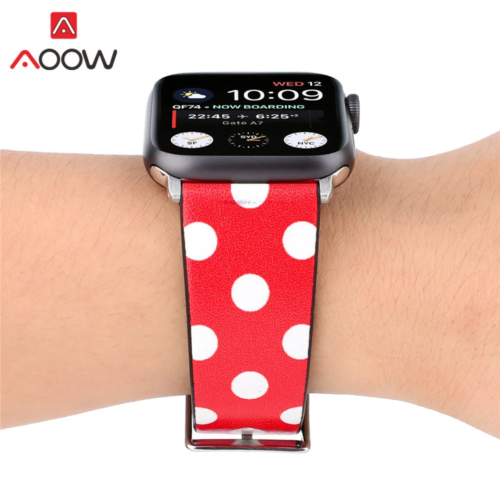 Ремешок для часов из натуральной кожи для Apple Watch 4, 40 мм, 44 мм, 38 мм, 42 мм, браслет с принтом Микки Мауса, ремешок для iwatch 1, 2, 3