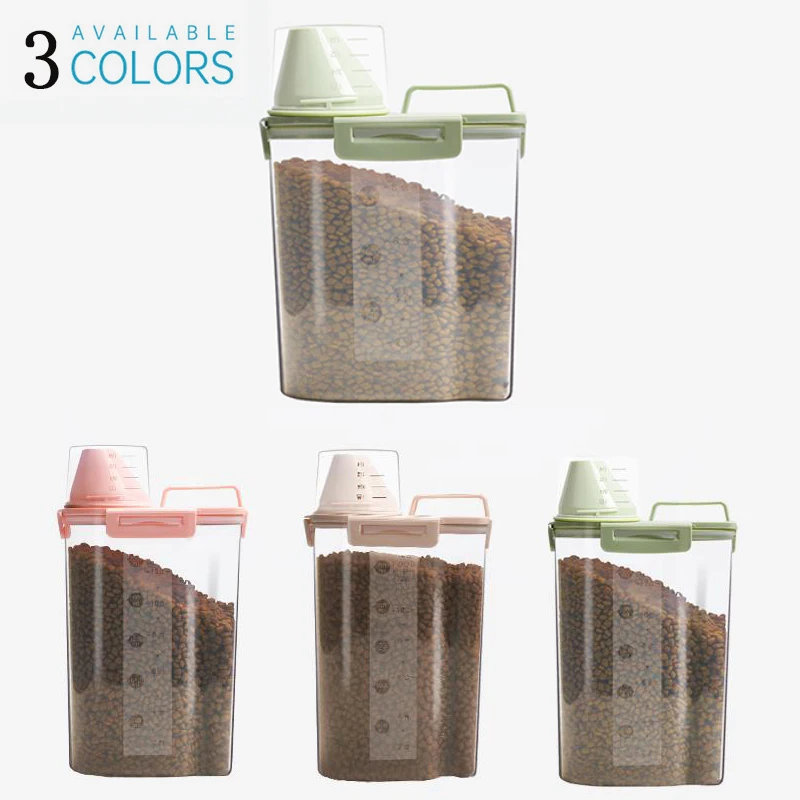 

Pet Dog Food Storage Container 2.5l Dry Cat Food Box Moisture-Proof Sealed With Measuring Cup Cat Litter Products Comedero Perro