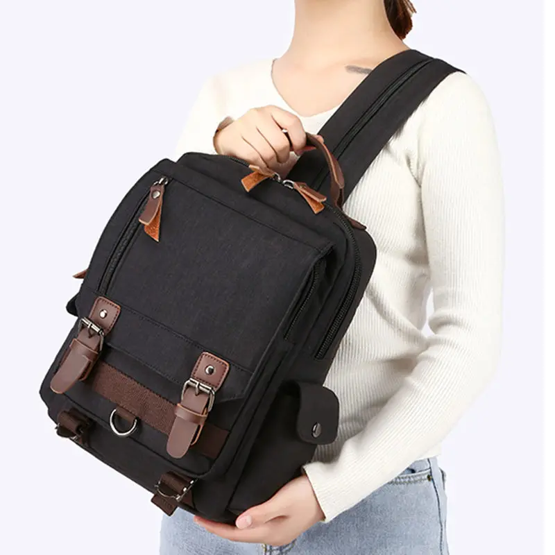 Scione Canvas Shoulder Bags for Men Retro Leather Military Messenger Chest Bag Crossbody Large Capacity Handbag |