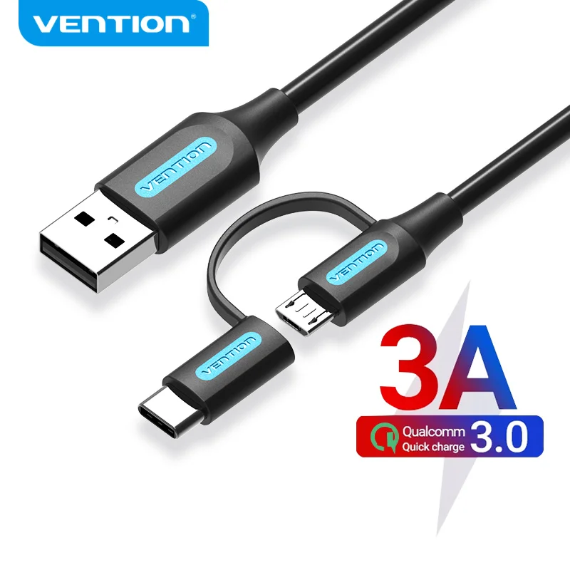 vention usb type c cable for redmi note 8 2 in 1 fast charging micro usb cable for samsung galaxy note s10 moble phone usb cord free global shipping