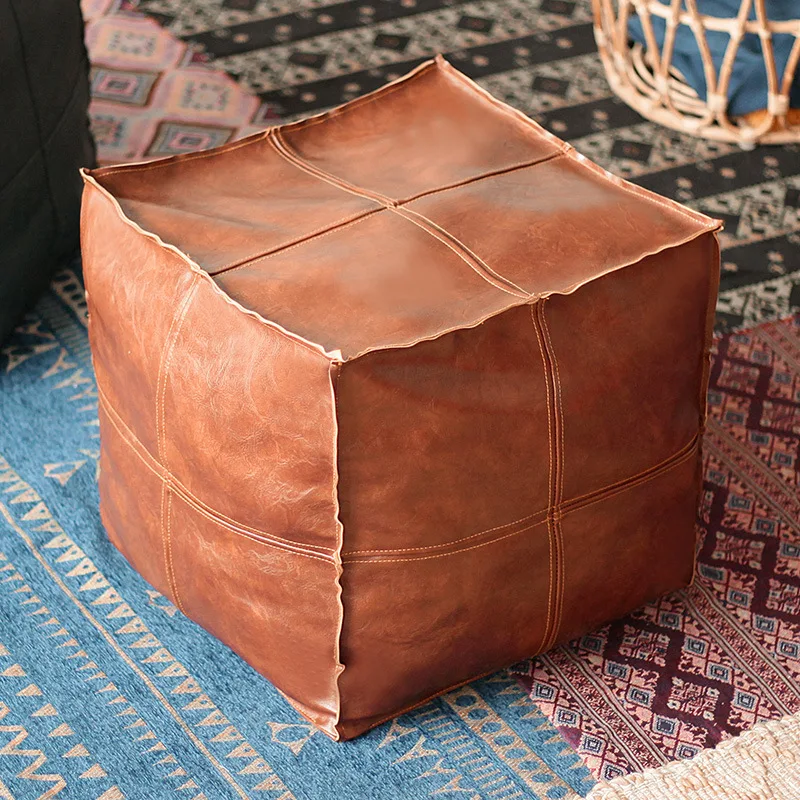 45cm Moroccan Artificial PU Leather Pouf Cover Craft Simple Sofa Ottoman Footstool Unstuffed Living Room Bedroom Cushion Covers | Мебель