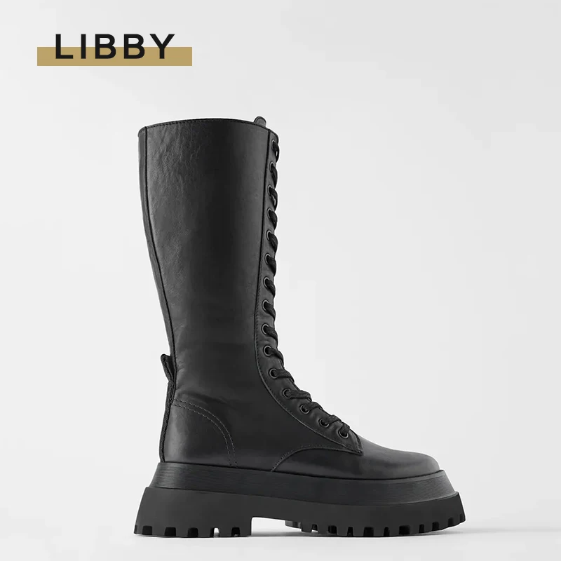 Не сужающийся книзу массивный женская меховая обувь на платформе Кожа Сапоги до