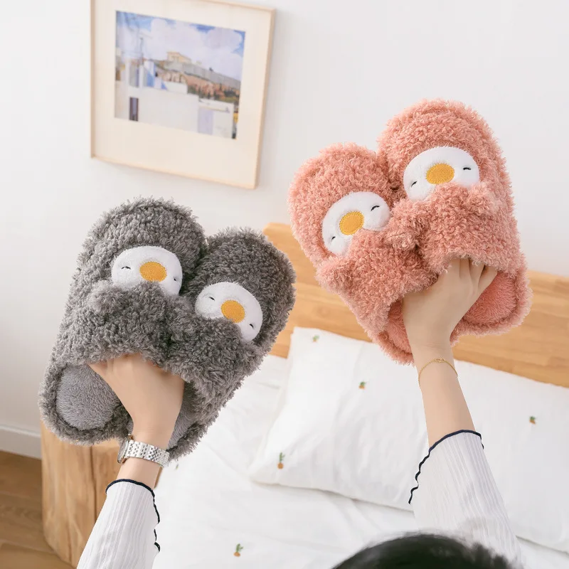 Suihyung/женские плюшевые тапочки Милая меховая домашняя обувь с рисунком пингвина