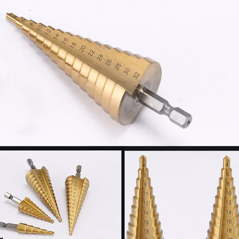 

3pcs Step Cone Drill Bit 3-12mm 4-12mm 4-20mm Step Cone Cutting Tools Steel Woodworking Wood Metal Drilling Set