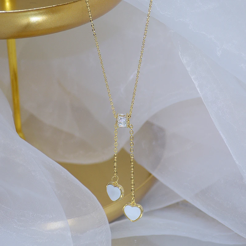 

Vintage Noble 14k Real Gold Heart Adjustable Chain Necklace for Women Luxury Jewelry Pendant AAA Shiny Zirconia Wedding Hot Gift
