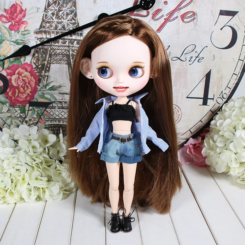 Кукла со смайликом ICY DBS шарнирная кукла Blyth каштановые волосы матовое лицо с