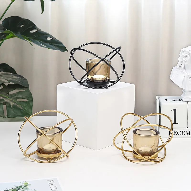 

European Creative Wrought Iron Metal Crafts Geometric Candlestick Home Living Room Bedroom Desk Display