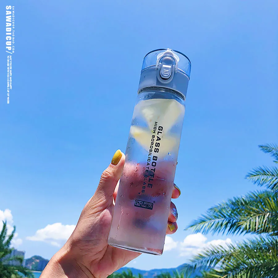 Корейская стеклянная бутылка для воды Спортивная питья милая спортзала детская