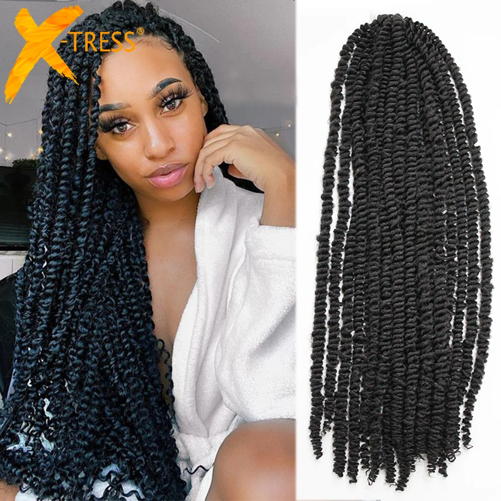 

X-TRESS Spring Passion Twist Curly Senegalese Twist Crochet Braiding Hair Extension Pre Looped New Design Black Color Soft Locs