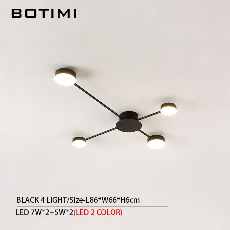 4 Light-Black BOTIMI Новинка Металлические нерегулярные потолочные светильники для фойе черный потолочный светильник золотой поверхностный монтаж светильник для спальни - Цвет корпуса: 4 Light-Black