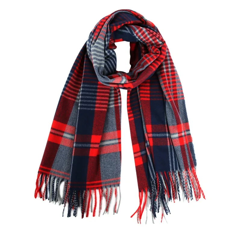 Синий FOXMOTHER, новинка, Foulard Femme, кашемировые шарфы с кисточками, шотландская шаль, зимний шарф, Женский клетчатый шарф, Женский Мужской пашмины - Цвет: Синий
