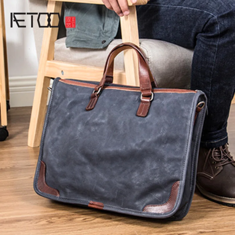 

AETOO Leather men's handbag, one-shoulder diagonal cross briefcase, cross-sectional head leather leather business bag