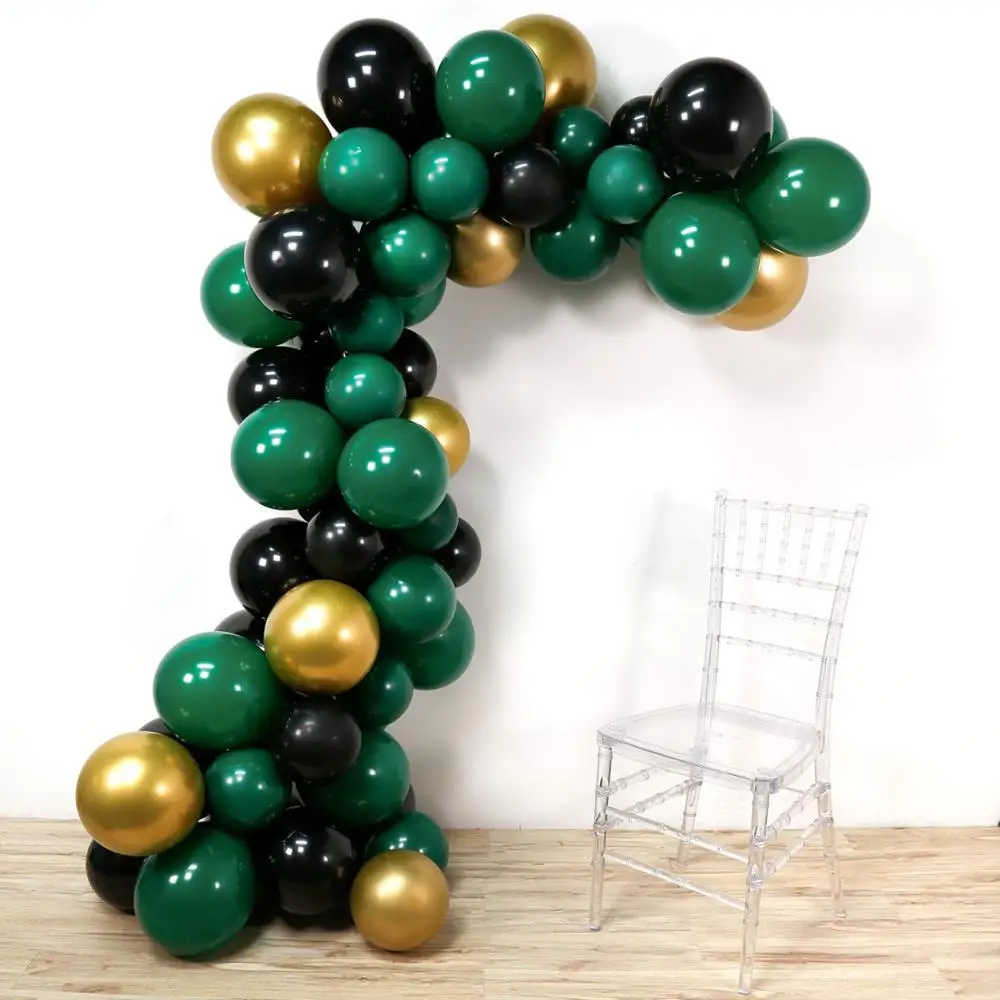 Kit de arco de guirnalda de globos, paquete de globos de aire de látex verde oscuro negro dorado para fiesta de cumpleaños de baby shower, decoración de pared de fondo