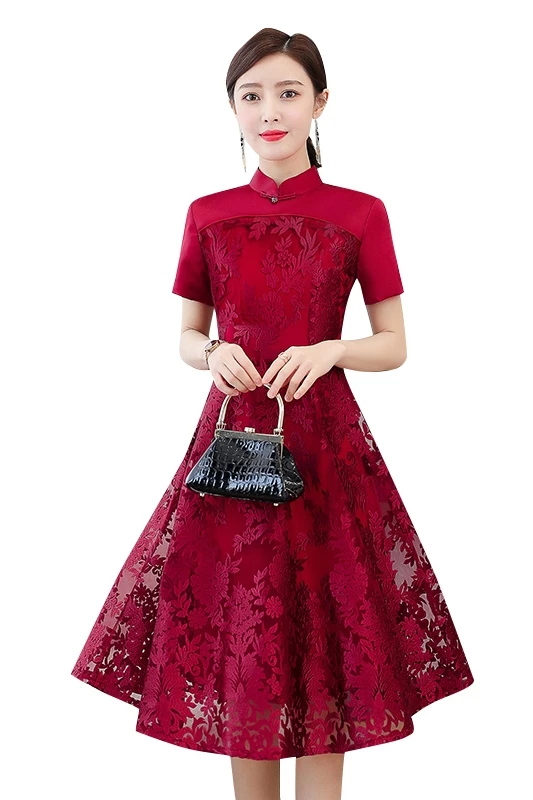 

COIGARSAM 4XL Plus Size Cheongsam Women dress Summer Dresses Red 6890