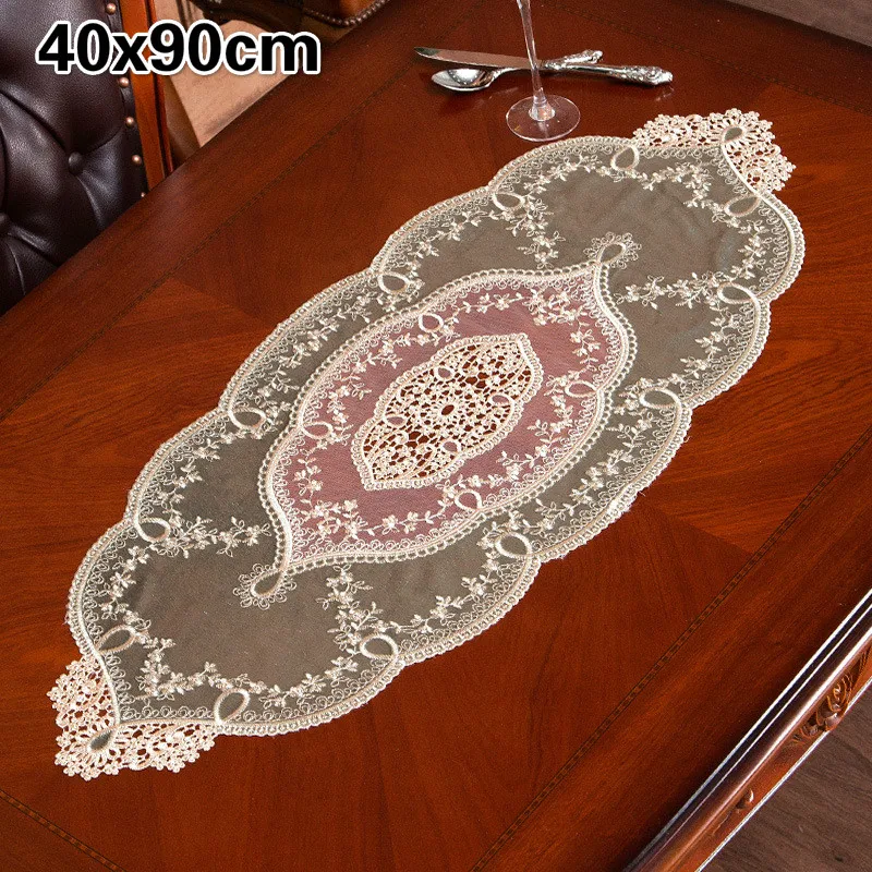 

European Luxury Velvet Embroidery Hollow Exquisite Tablecloth Table Runner Hotel Villa Desk Restaurant Banquet Party Decoration