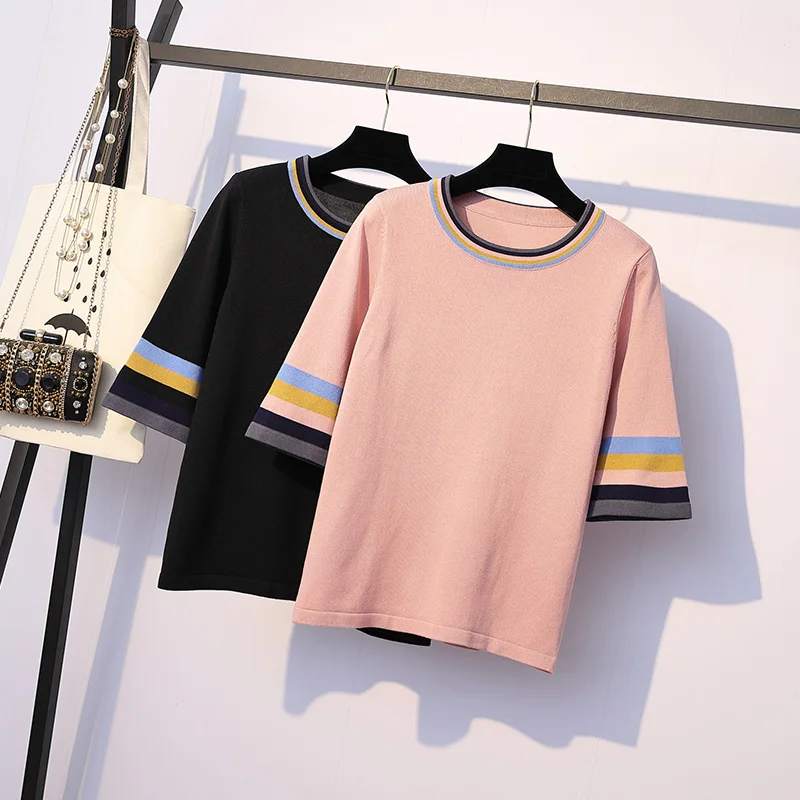 

Fat Size Female Dress Fat Sister Fashionable Slim Five-sleeve Knitted Sweater Female In Autumn 2019