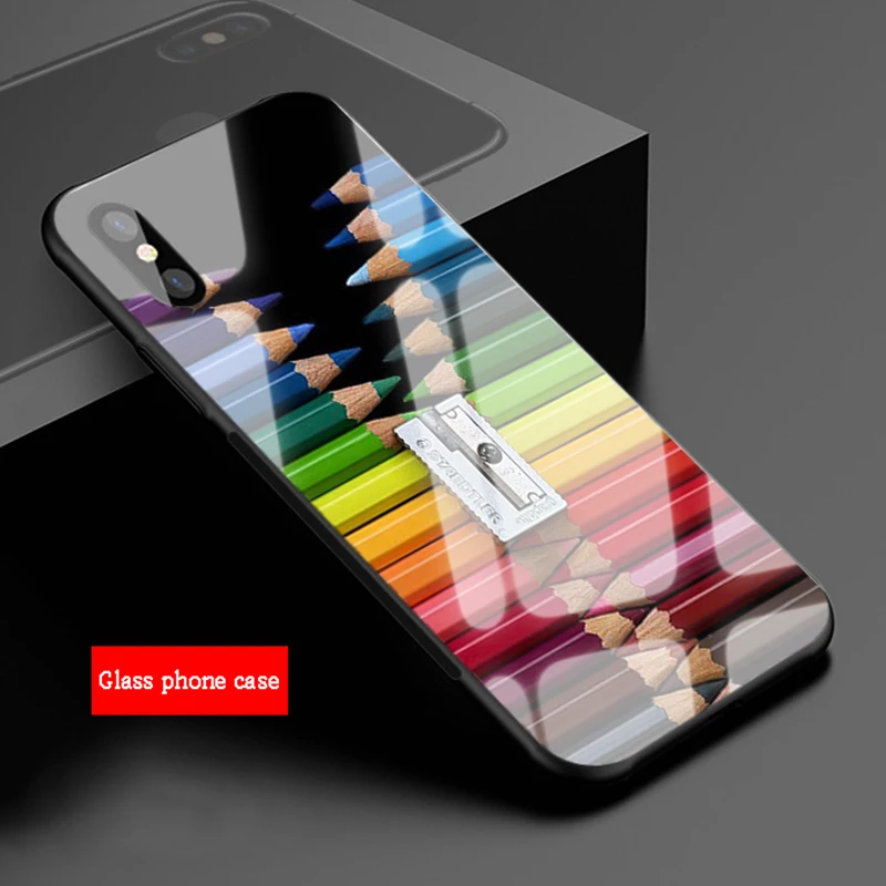 Цветной чехол для телефона из закаленного стекла с рисунком карандаша iphone 13 12 11 Pro