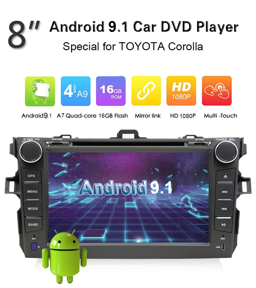 Android 9 1 автомобильный DVD плеер GPS навигация для Toyota Corolla 8 &quot2DIN универсальный