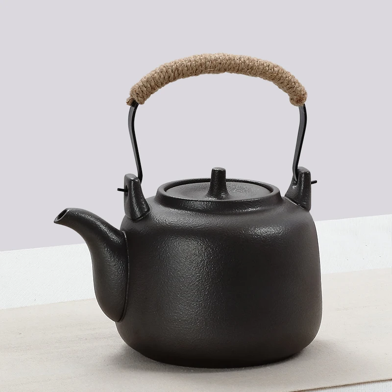 

Бытовой керамический чайник для горячей воды, чайник кунг-фу, грубая керамика, Ретро маленький чайник для кипячения, черный чайник, Бытовая ...