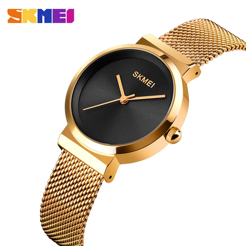 SKMEI Top Brand Luxury Golden Women Watches Simple Big Dial Female Ladie Quartz Wristwatch relogio feminino 1595 Girl Clock