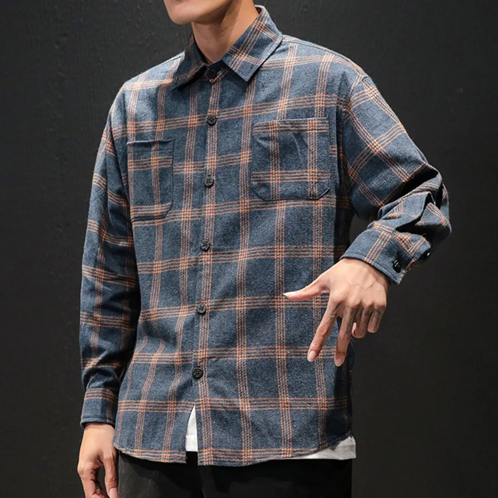 Рубашка camisa новинка сезона осень зима 2020 синяя клетчатая рубашка в клетку