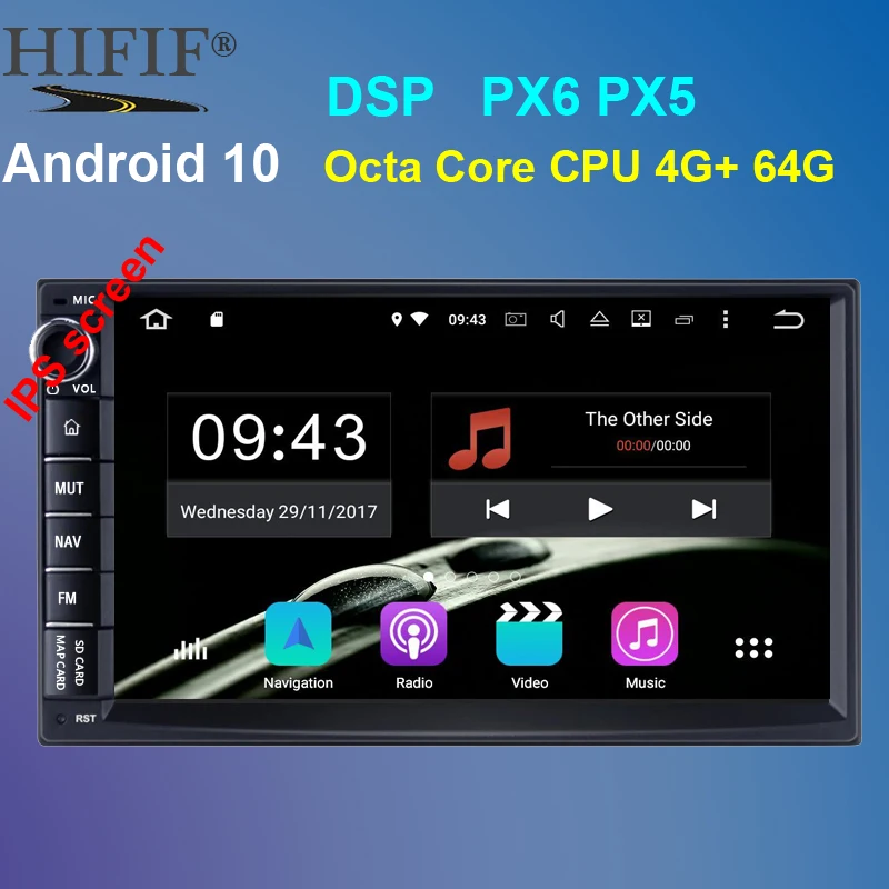 Универсальный Автомобильный мультимедийный плеер 7 дюймов 2 Din Android 10 радио PX6 4 Гб +