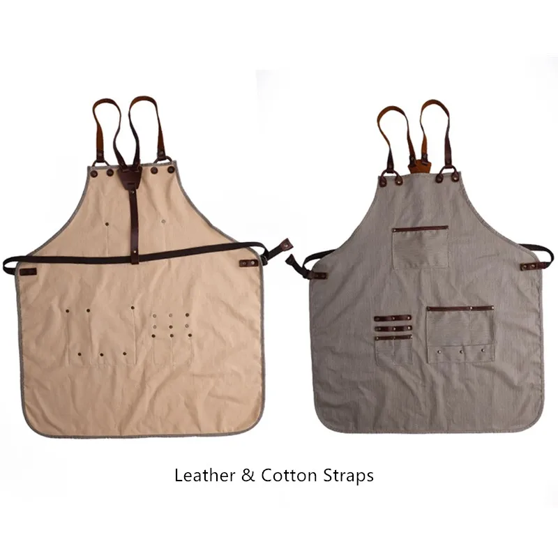 GrayApronLeather Зеленый серый коричневый хлопок фартук перекрещивающийся ремень парикмахера цветовода садовника художника рабочая одежда бариста бармена официантки Униформа D48 - Цвет: GrayApronLeather