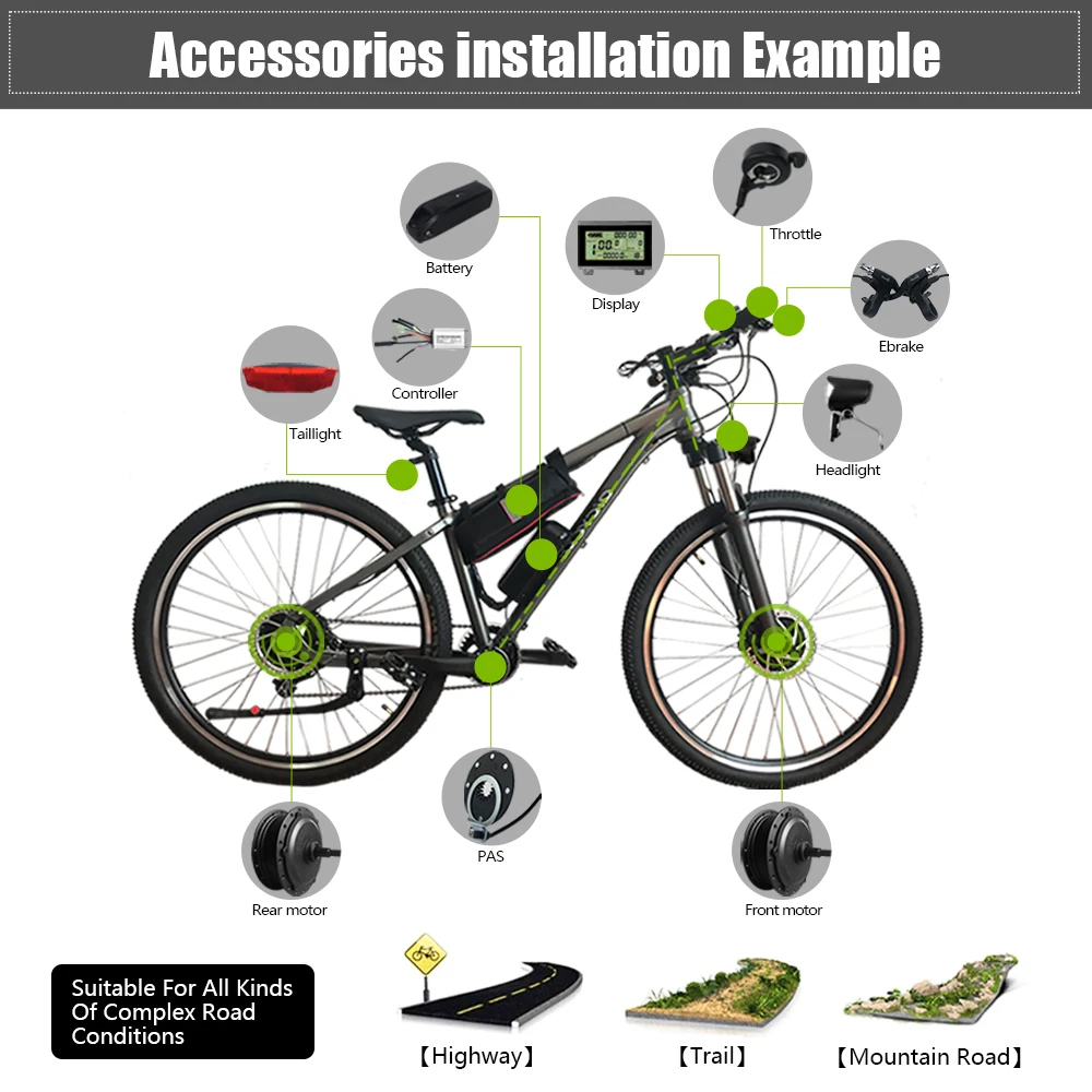 

Electric Bike Conversion Kit 48V 1000W 20-29inch 700C EBike Brushless Front Hub Motor Waterproof Kit For Ebike Conversion Kit