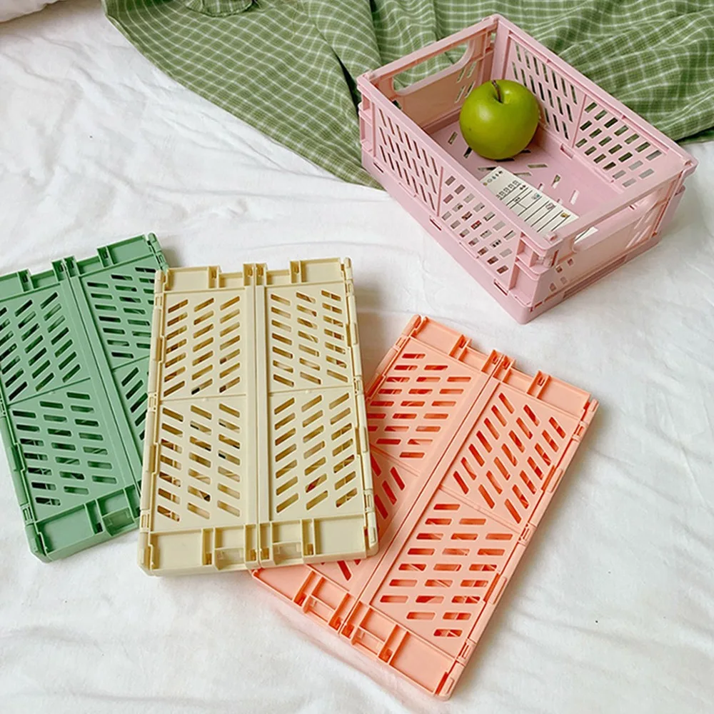 

Crate Collapsible Plastic Folding Storage Box Basket Home Storage Supplies Utility Cosmetic Container Desktop Holder 250mm Large