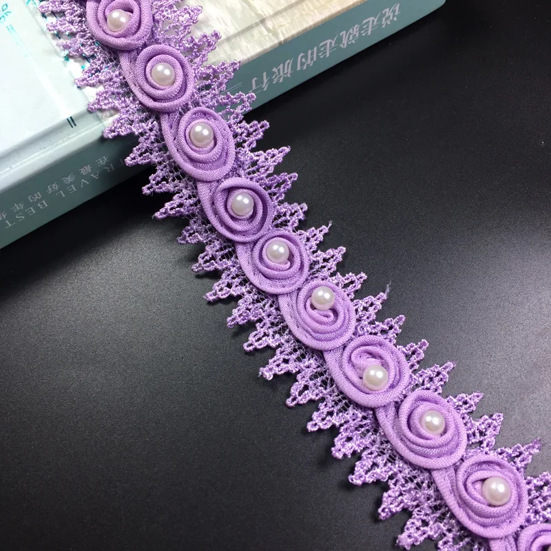 С цветами роз и жемчугом верхний край декорирован кружевом подрезная Лента ткань