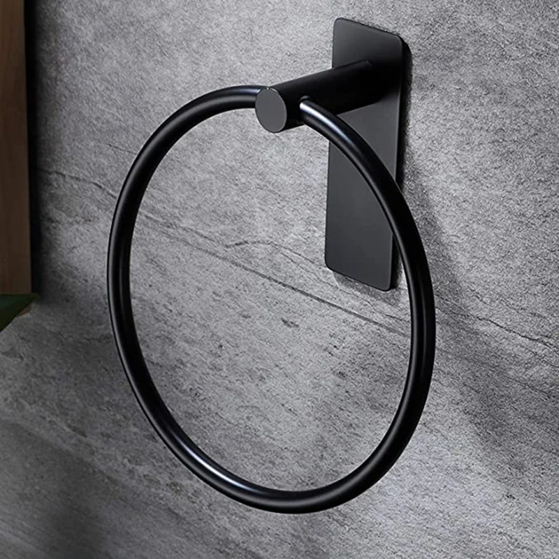 

Towel Ring/Hand Towel Holder - Self Adhesive Round Towel Rack Black Hand Towel Bar for Bathroom, Stainless Steel